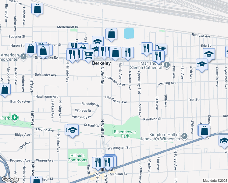 map of restaurants, bars, coffee shops, grocery stores, and more near 1541 Lee Boulevard in Berkeley