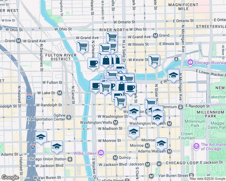 map of restaurants, bars, coffee shops, grocery stores, and more near in Chicago