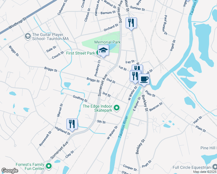 map of restaurants, bars, coffee shops, grocery stores, and more near 9 Charles Street in Taunton