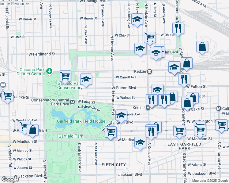 map of restaurants, bars, coffee shops, grocery stores, and more near 243 North Homan Avenue in Chicago