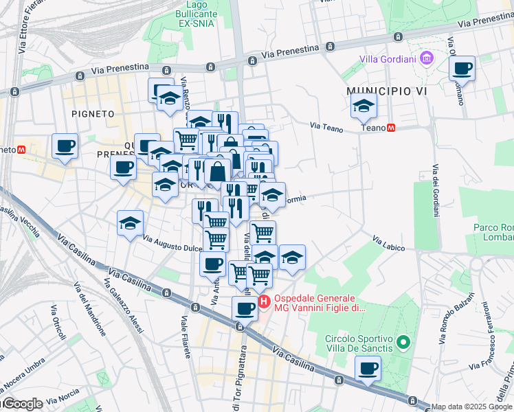 map of restaurants, bars, coffee shops, grocery stores, and more near 3 Via Giambattista Ramusio in Roma