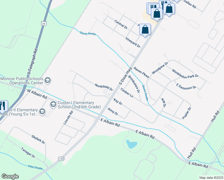 map of restaurants, bars, coffee shops, grocery stores, and more near 14989 South Dixie Highway in Monroe