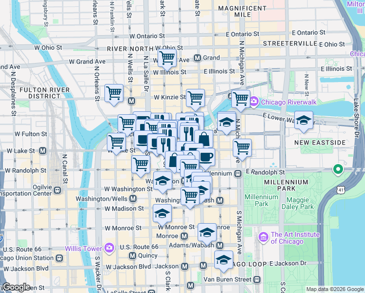 map of restaurants, bars, coffee shops, grocery stores, and more near in Chicago