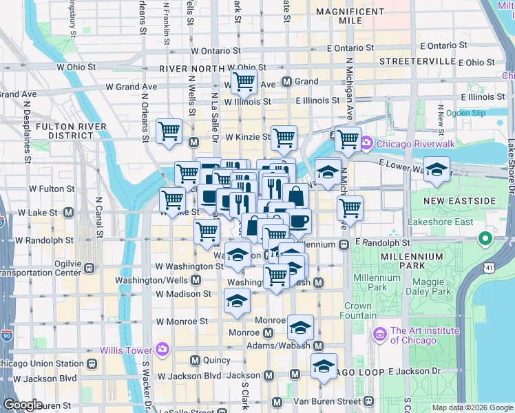 map of restaurants, bars, coffee shops, grocery stores, and more near in Chicago