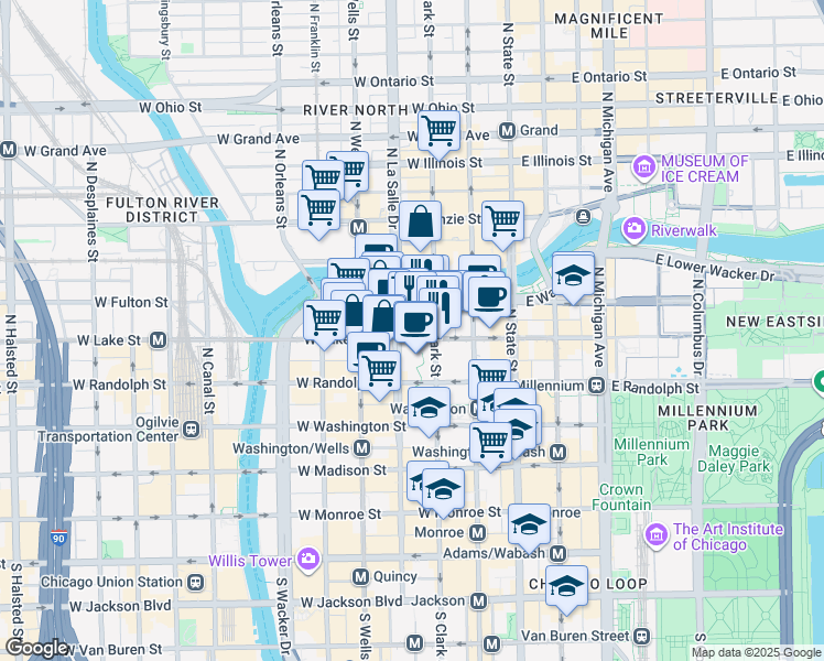 map of restaurants, bars, coffee shops, grocery stores, and more near in Chicago