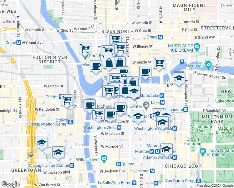 map of restaurants, bars, coffee shops, grocery stores, and more near in Chicago