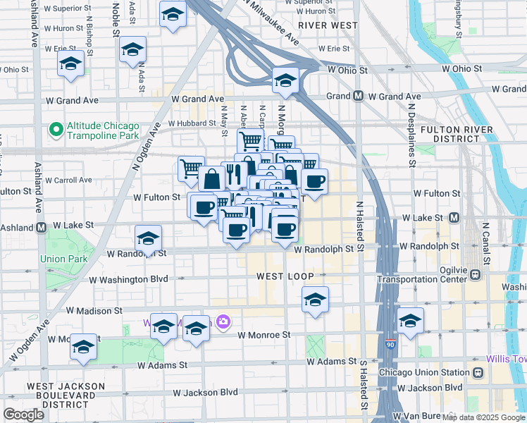 map of restaurants, bars, coffee shops, grocery stores, and more near in Chicago