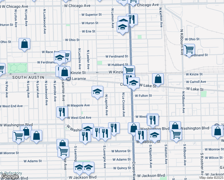 map of restaurants, bars, coffee shops, grocery stores, and more near 4912 West Fulton Street in Chicago