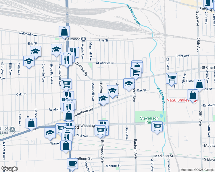 map of restaurants, bars, coffee shops, grocery stores, and more near 332 Bohland Avenue in Bellwood