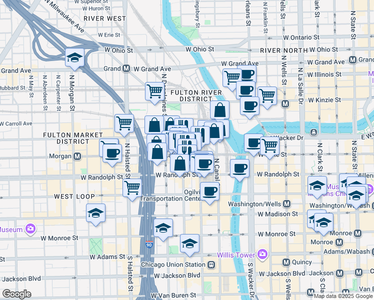 map of restaurants, bars, coffee shops, grocery stores, and more near in Chicago