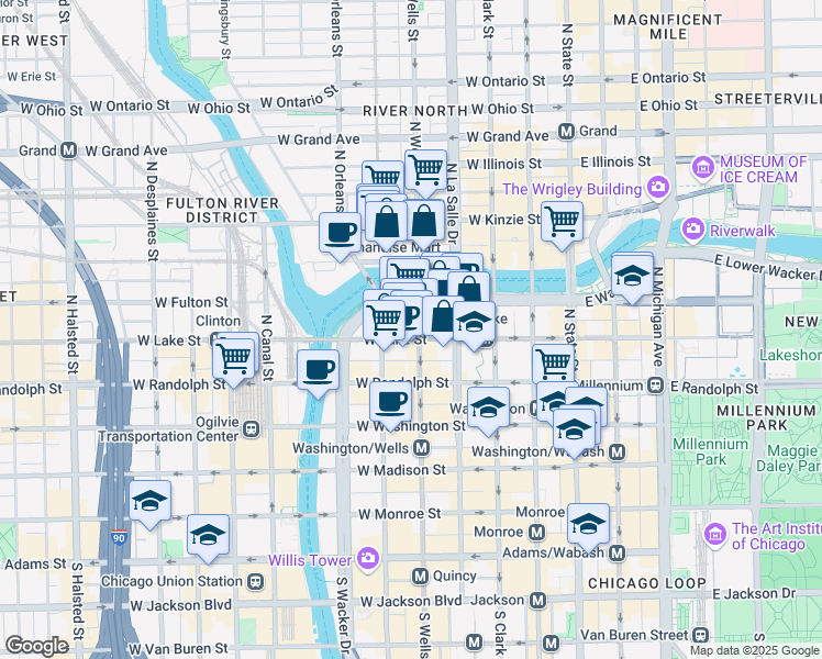 map of restaurants, bars, coffee shops, grocery stores, and more near in Chicago