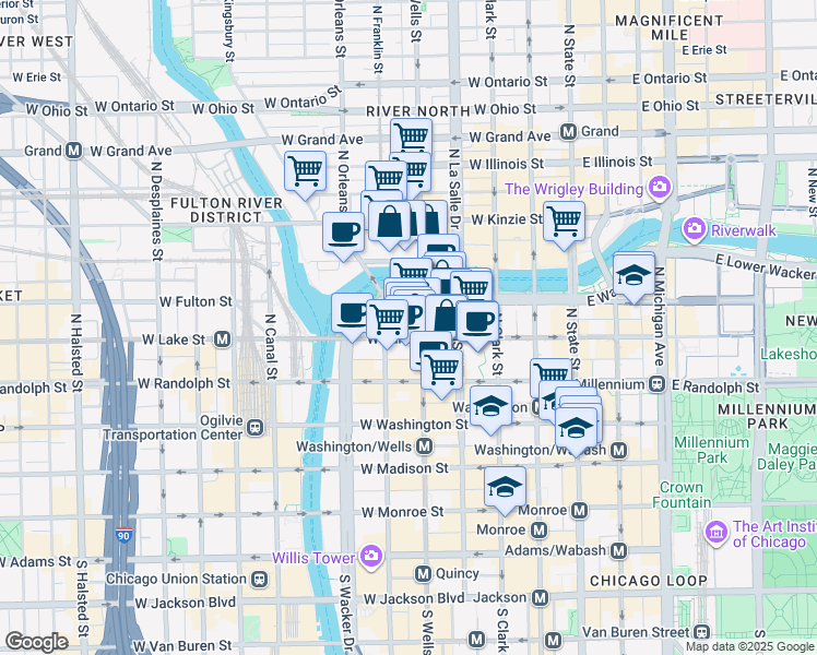 map of restaurants, bars, coffee shops, grocery stores, and more near in Chicago