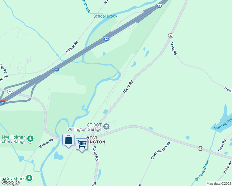 map of restaurants, bars, coffee shops, grocery stores, and more near 365 River Road in Willington