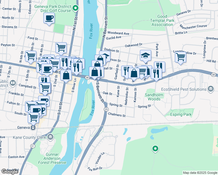 map of restaurants, bars, coffee shops, grocery stores, and more near 19 Crissey Avenue in Geneva