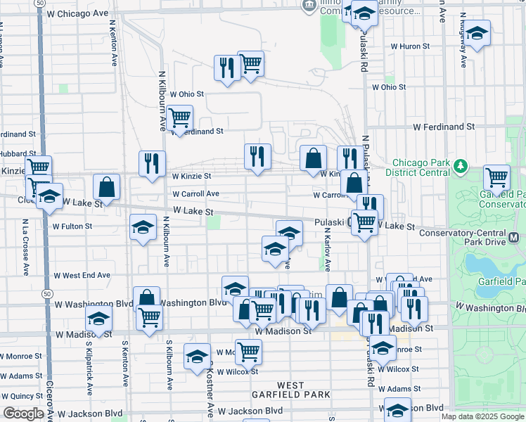 map of restaurants, bars, coffee shops, grocery stores, and more near 4236 West Lake Street in Chicago