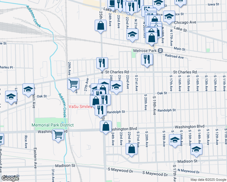 map of restaurants, bars, coffee shops, grocery stores, and more near 343 24th Avenue in Bellwood