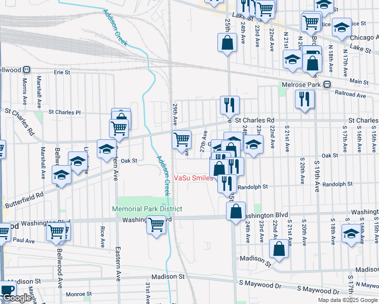 map of restaurants, bars, coffee shops, grocery stores, and more near 337 28th Avenue in Bellwood