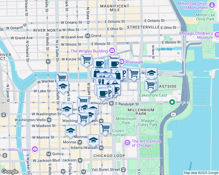 map of restaurants, bars, coffee shops, grocery stores, and more near in Chicago