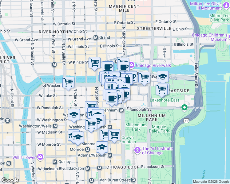 map of restaurants, bars, coffee shops, grocery stores, and more near in Chicago