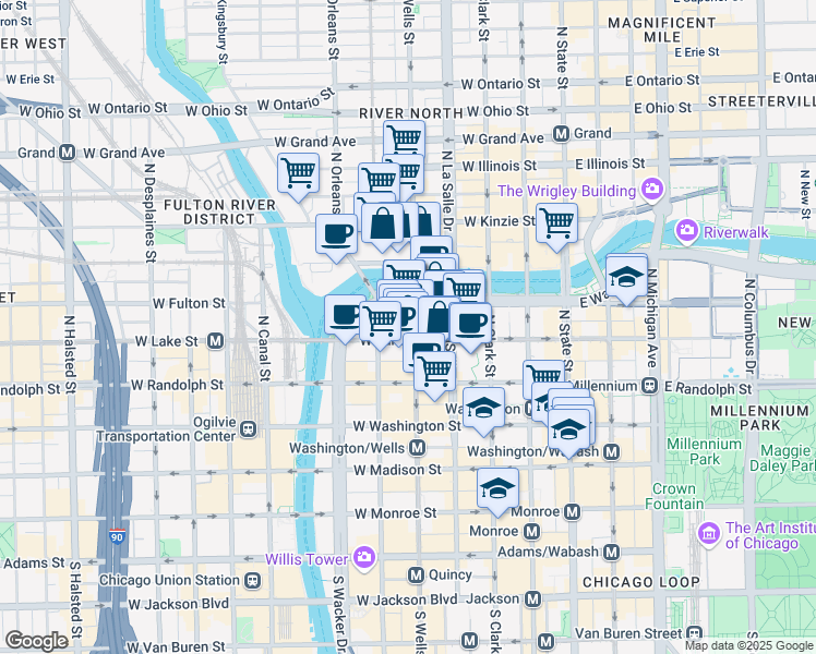 map of restaurants, bars, coffee shops, grocery stores, and more near in Chicago