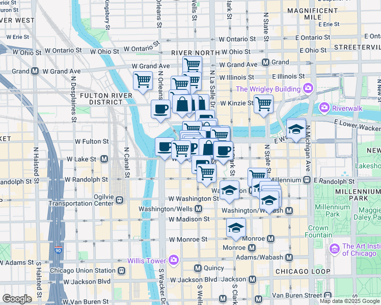 map of restaurants, bars, coffee shops, grocery stores, and more near in Chicago