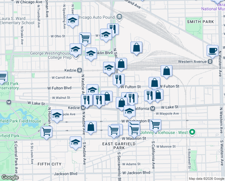 map of restaurants, bars, coffee shops, grocery stores, and more near in Chicago