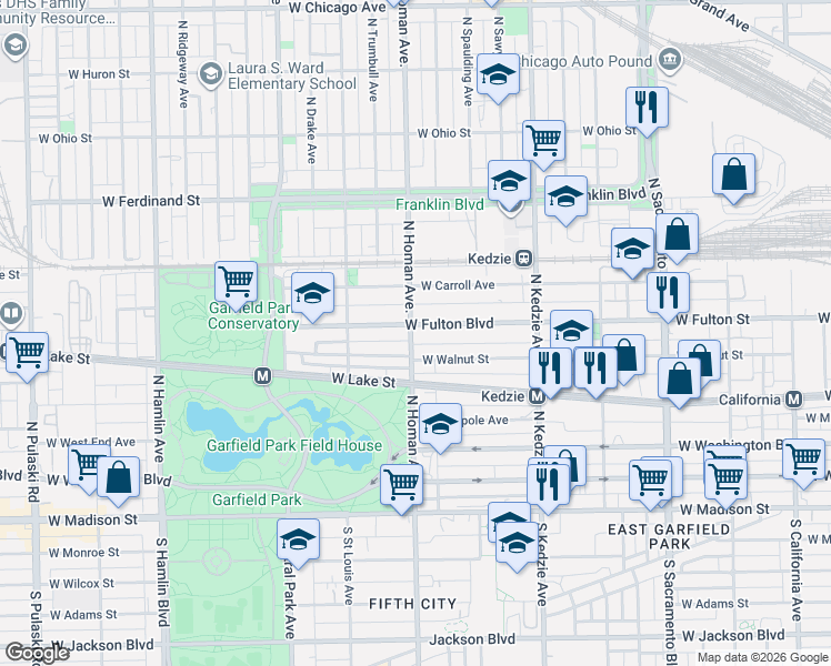 map of restaurants, bars, coffee shops, grocery stores, and more near 243 North Homan Avenue in Chicago