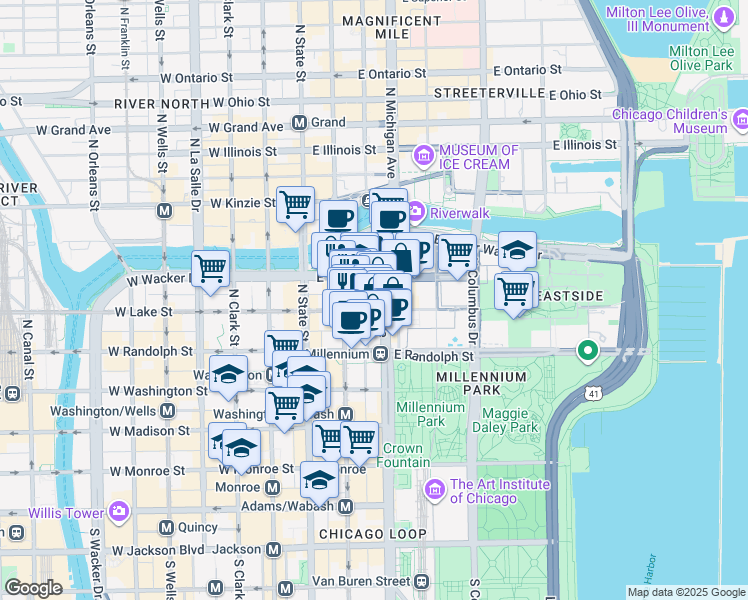 map of restaurants, bars, coffee shops, grocery stores, and more near in Chicago
