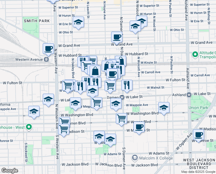 map of restaurants, bars, coffee shops, grocery stores, and more near 236 W Walnut St in Chicago