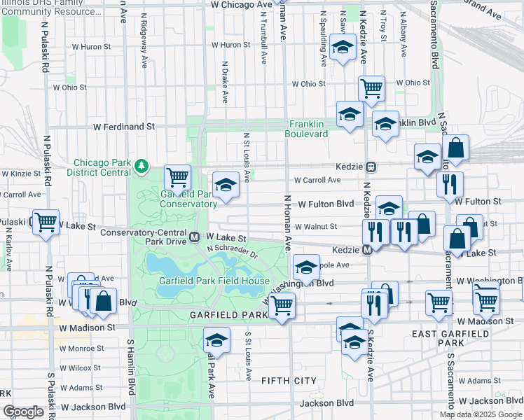 map of restaurants, bars, coffee shops, grocery stores, and more near 3441 West Fulton Boulevard in Chicago