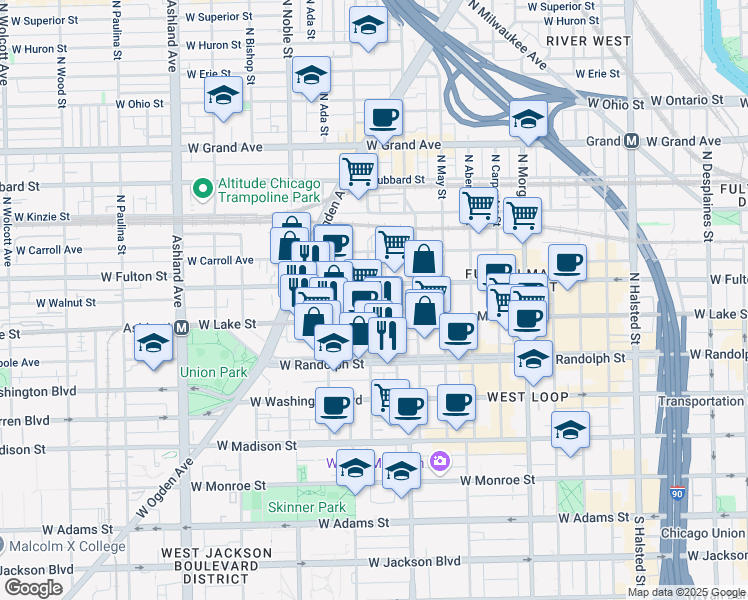 map of restaurants, bars, coffee shops, grocery stores, and more near in Chicago