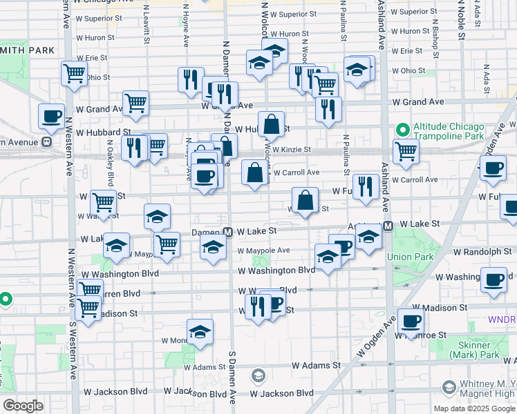 map of restaurants, bars, coffee shops, grocery stores, and more near 1914 W Walnut St in Chicago