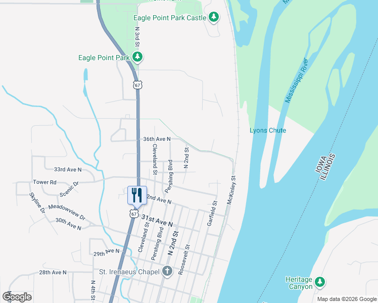map of restaurants, bars, coffee shops, grocery stores, and more near 3501 North 2nd Street in Clinton