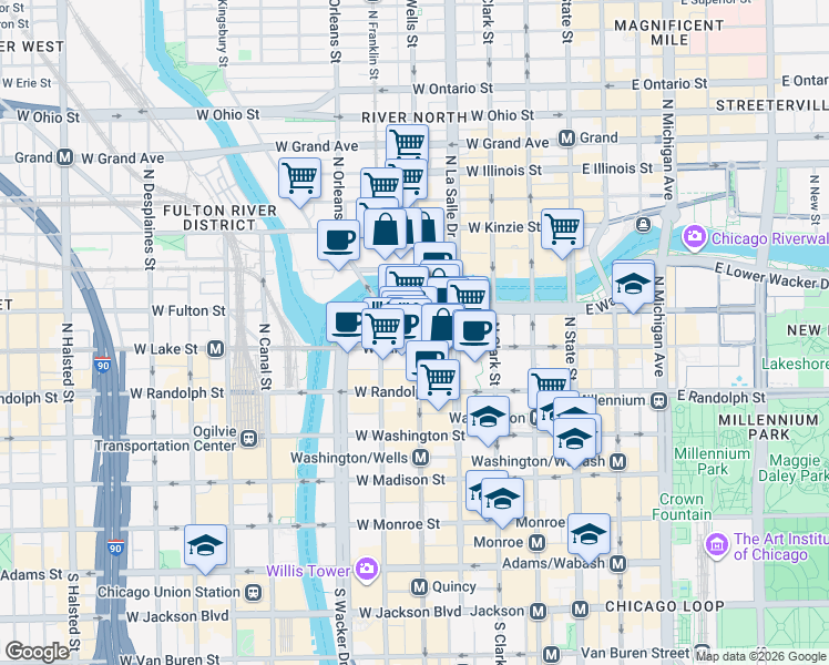 map of restaurants, bars, coffee shops, grocery stores, and more near 200 West Haddock Place in Chicago