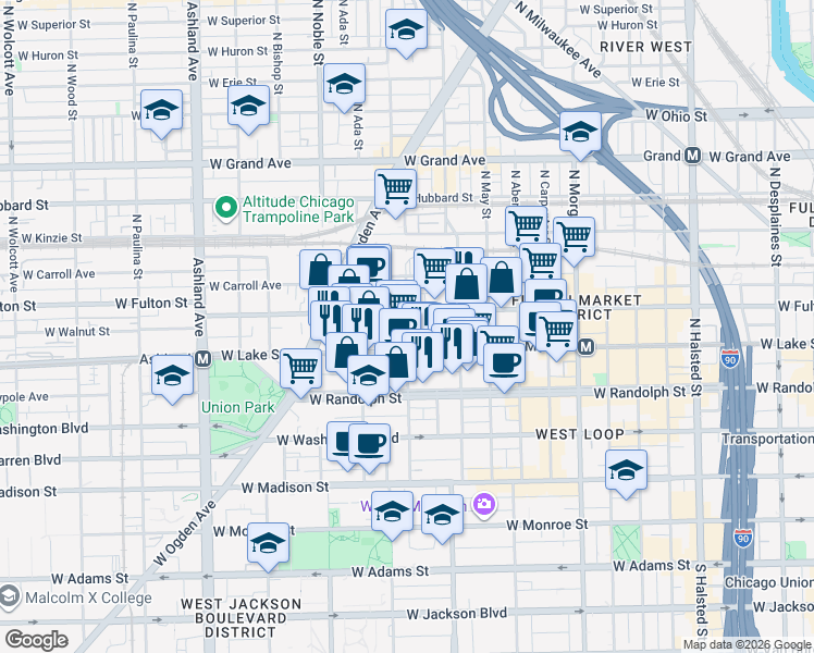 map of restaurants, bars, coffee shops, grocery stores, and more near in Chicago