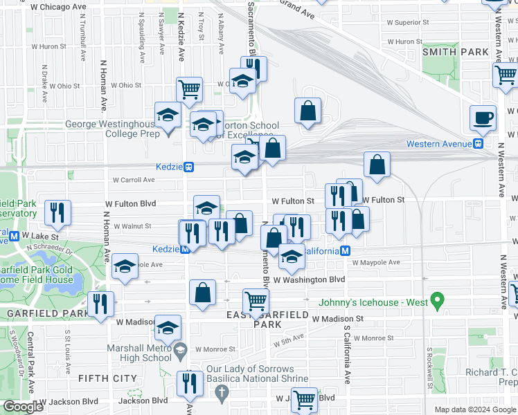 map of restaurants, bars, coffee shops, grocery stores, and more near in Chicago