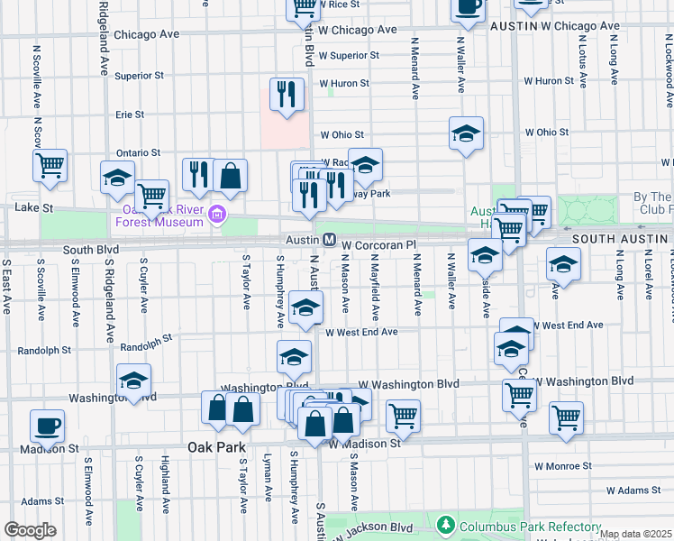 map of restaurants, bars, coffee shops, grocery stores, and more near 312 North Mason Avenue in Chicago