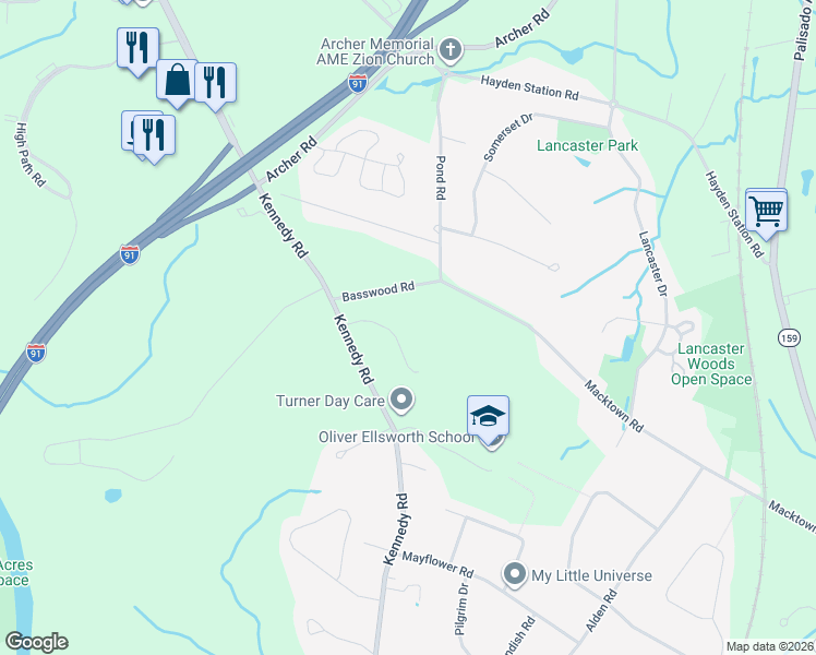 map of restaurants, bars, coffee shops, grocery stores, and more near 34 Stonehenge Drive in Windsor