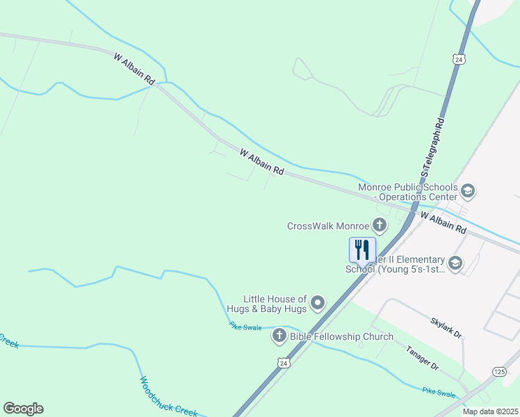 map of restaurants, bars, coffee shops, grocery stores, and more near 4437 West Albain Road in Monroe