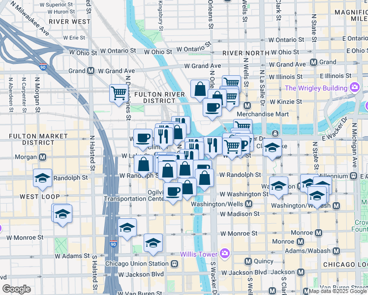 map of restaurants, bars, coffee shops, grocery stores, and more near 1817 West Lake Street in Chicago