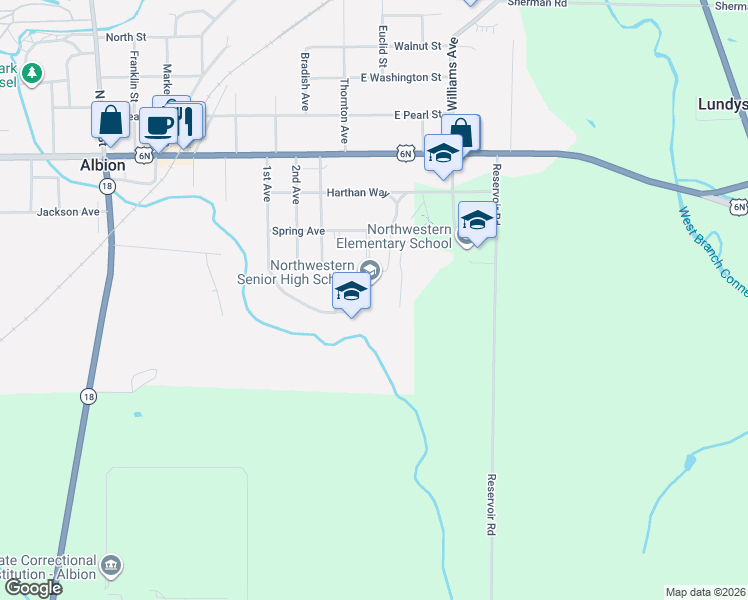 map of restaurants, bars, coffee shops, grocery stores, and more near 200 Harthan Way in Albion