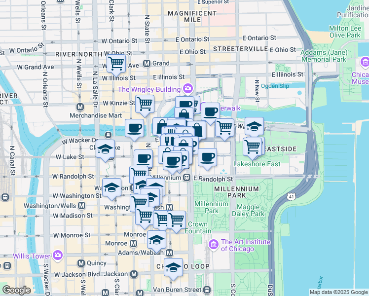 map of restaurants, bars, coffee shops, grocery stores, and more near in Chicago