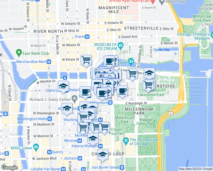 map of restaurants, bars, coffee shops, grocery stores, and more near in Chicago