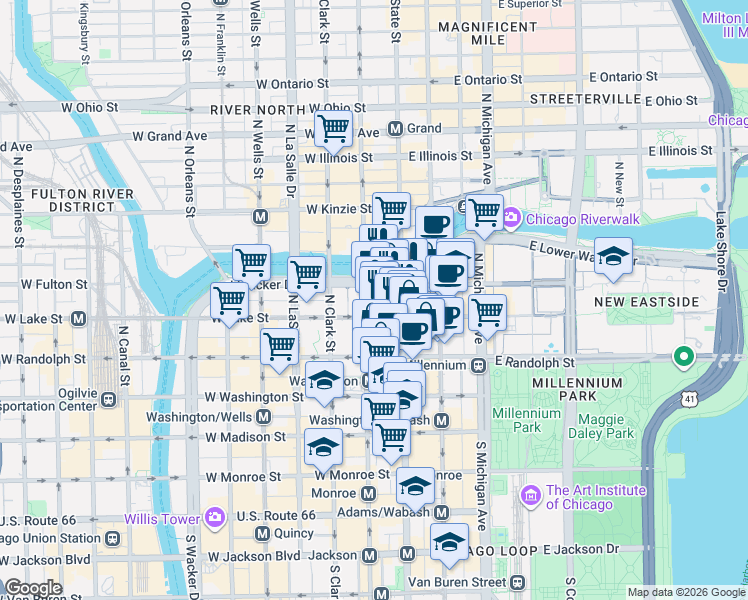 map of restaurants, bars, coffee shops, grocery stores, and more near in Chicago