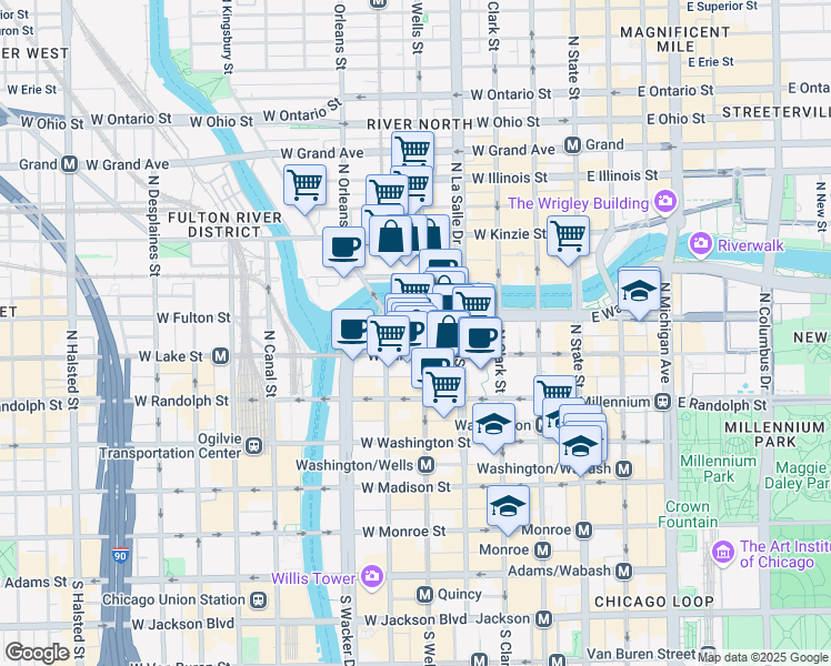 map of restaurants, bars, coffee shops, grocery stores, and more near in Chicago
