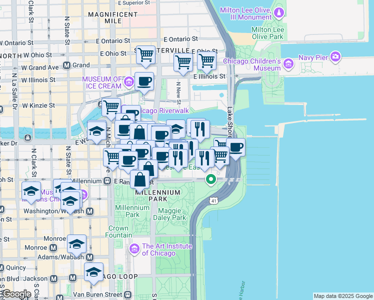 map of restaurants, bars, coffee shops, grocery stores, and more near in Chicago