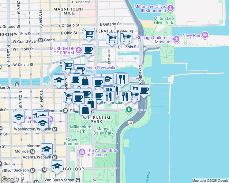 map of restaurants, bars, coffee shops, grocery stores, and more near in Chicago