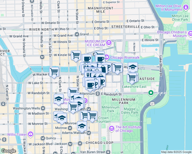 map of restaurants, bars, coffee shops, grocery stores, and more near in Chicago