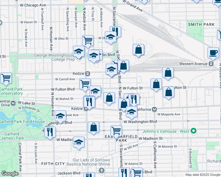 map of restaurants, bars, coffee shops, grocery stores, and more near 3255 West Fulton Street in Chicago