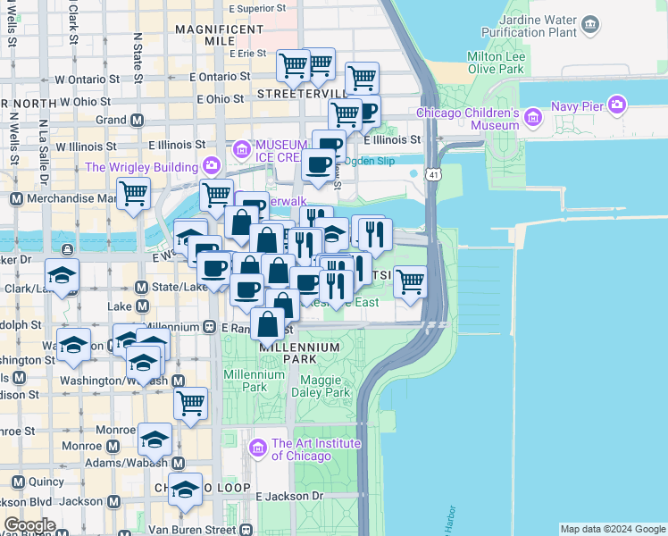 map of restaurants, bars, coffee shops, grocery stores, and more near in Chicago